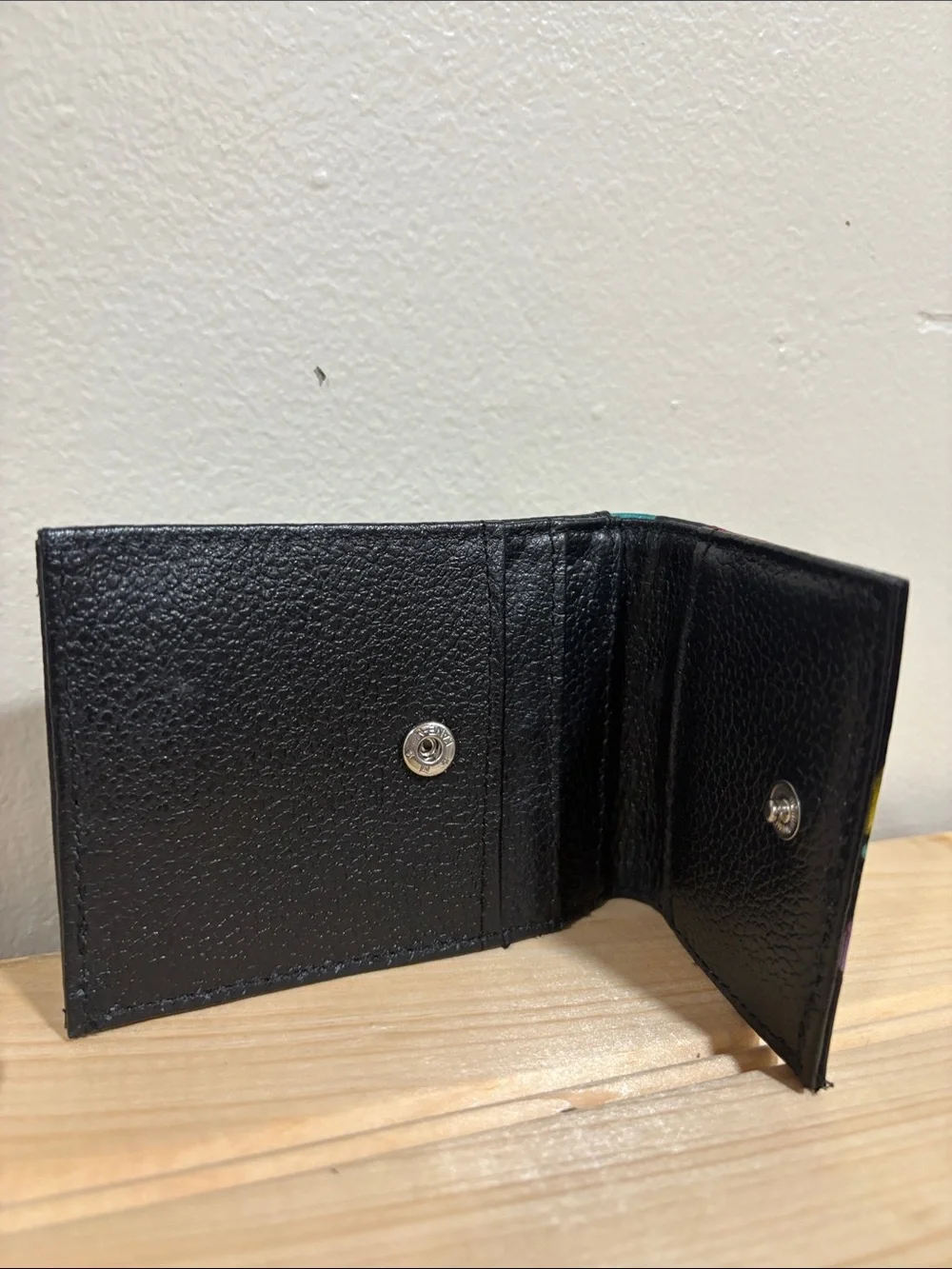 Black Leather Wallet with Colorful Embossed Butterflies